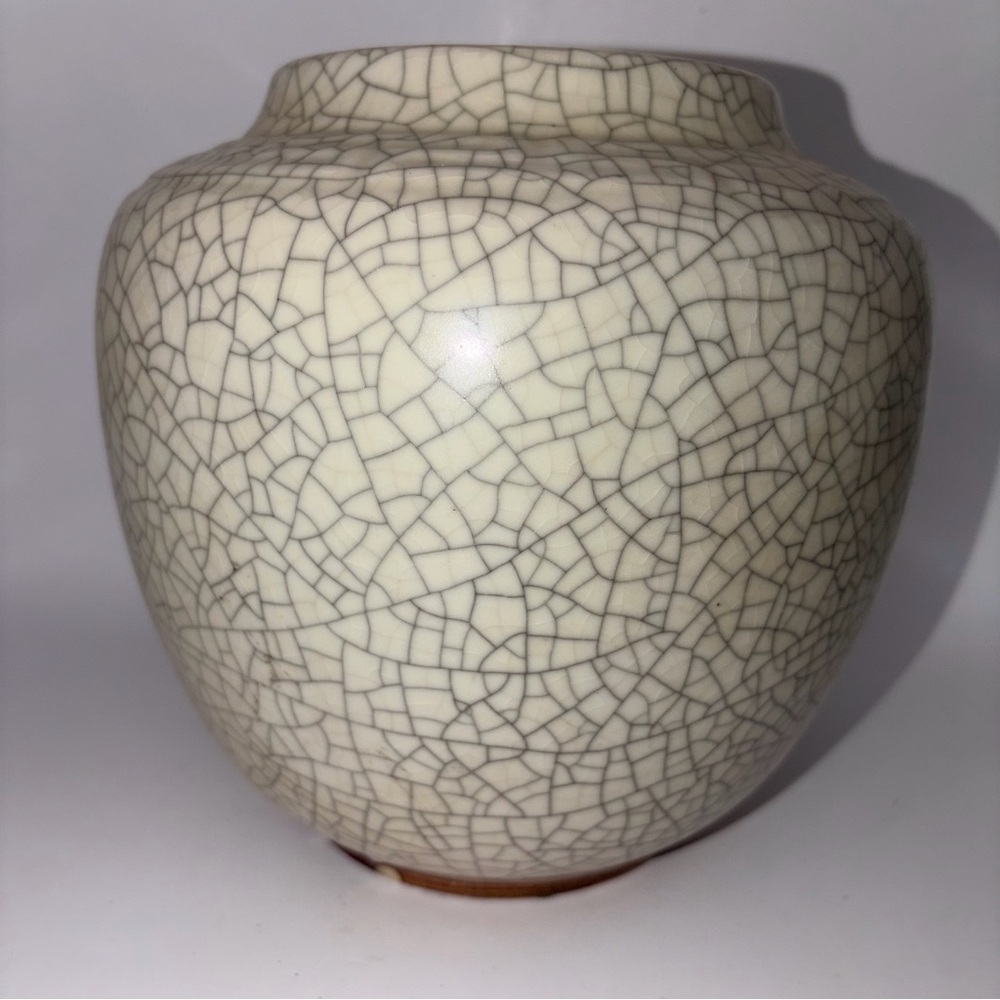 VTG German Crackle Glaze Ceramic Vase Ivory Cream Art Pottery Mid Century Decor - Picture 3 of 9